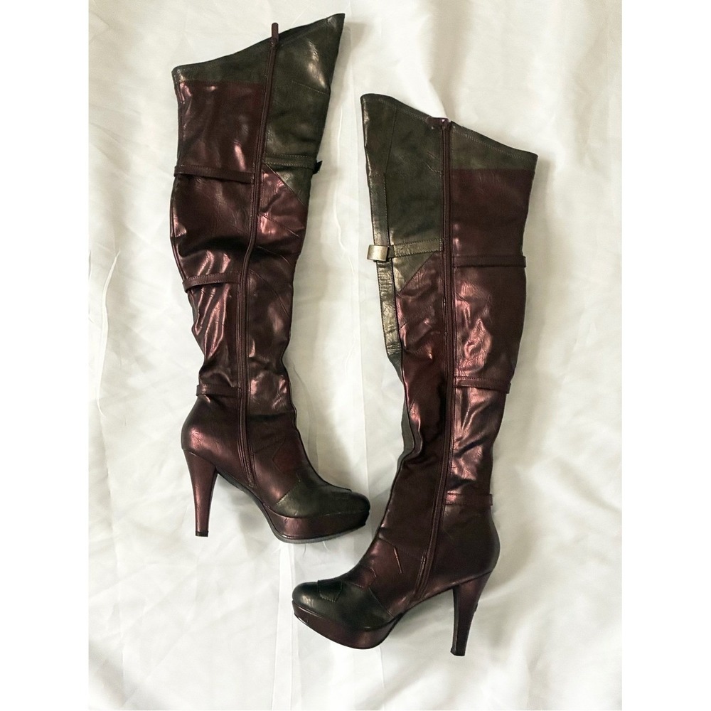 Ellie Over-the-Knee High Heel Wonder Woman Boots in Burgundy and Black -Size 7 - Picture 2 of 7